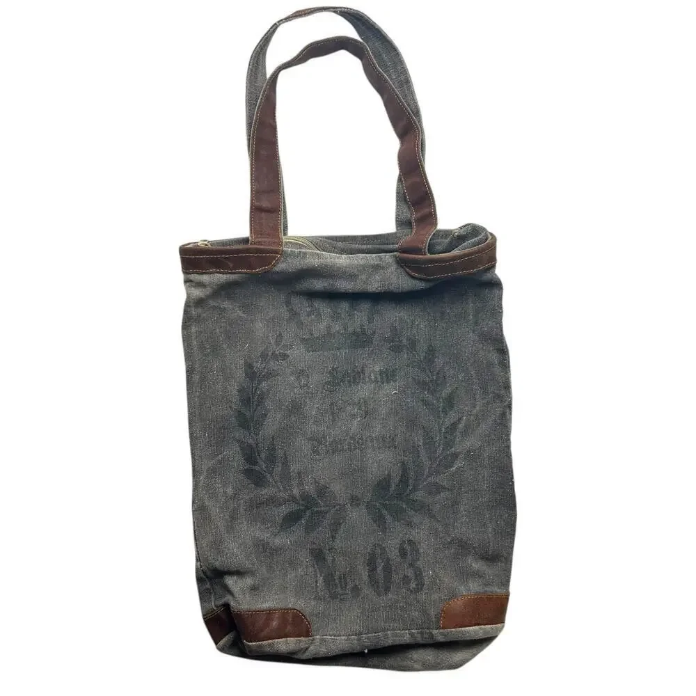 Canvas Tote Bag Gray Brown Boho Zip Bordeaux Purse Shopping Western Unique